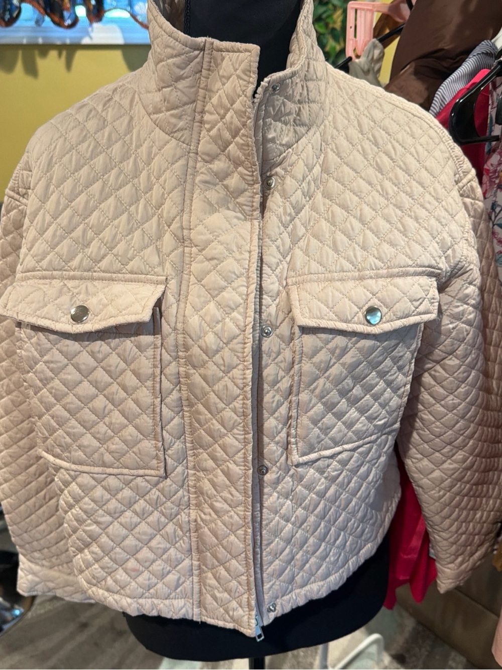 Ci Sono Quilted Bomber Jacket in Light Cream